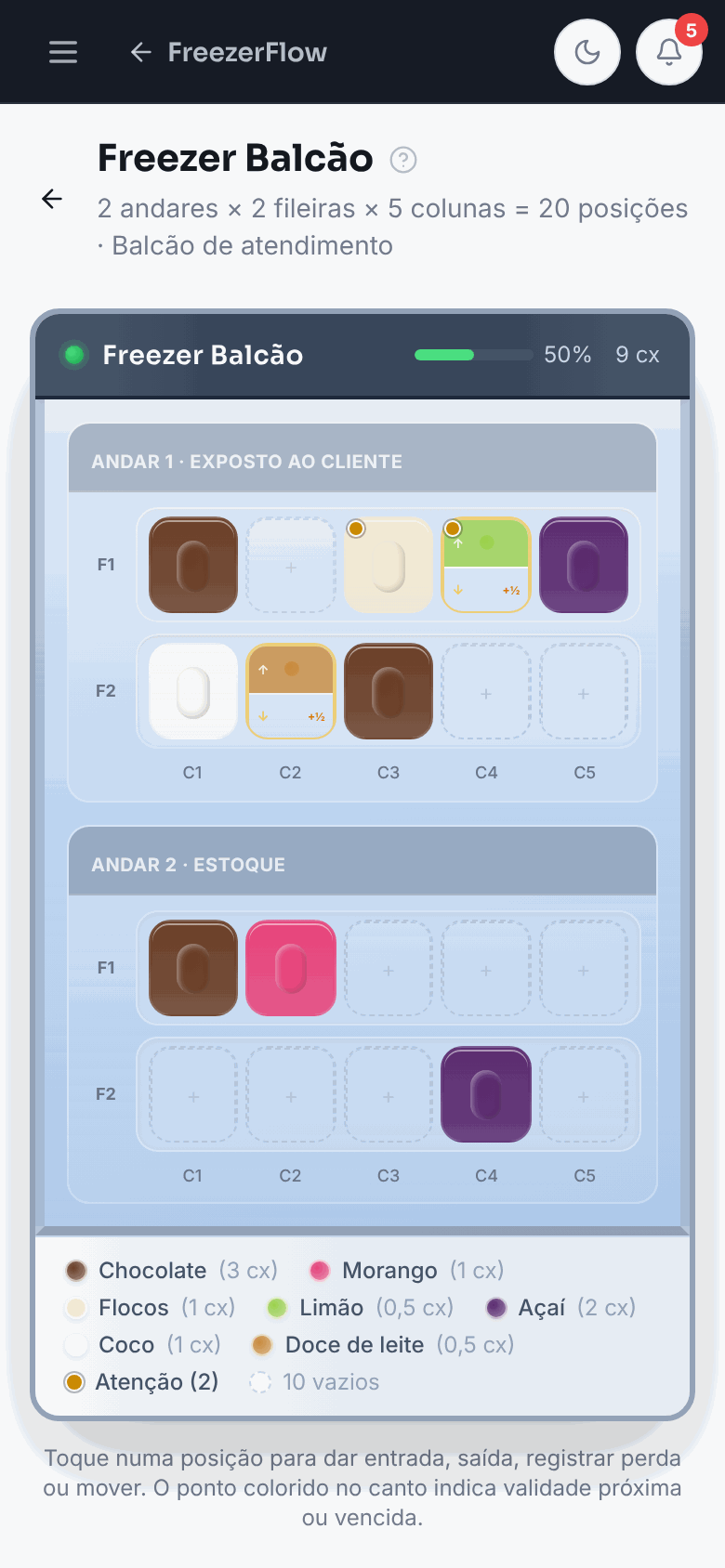 Mapa do freezer no celular