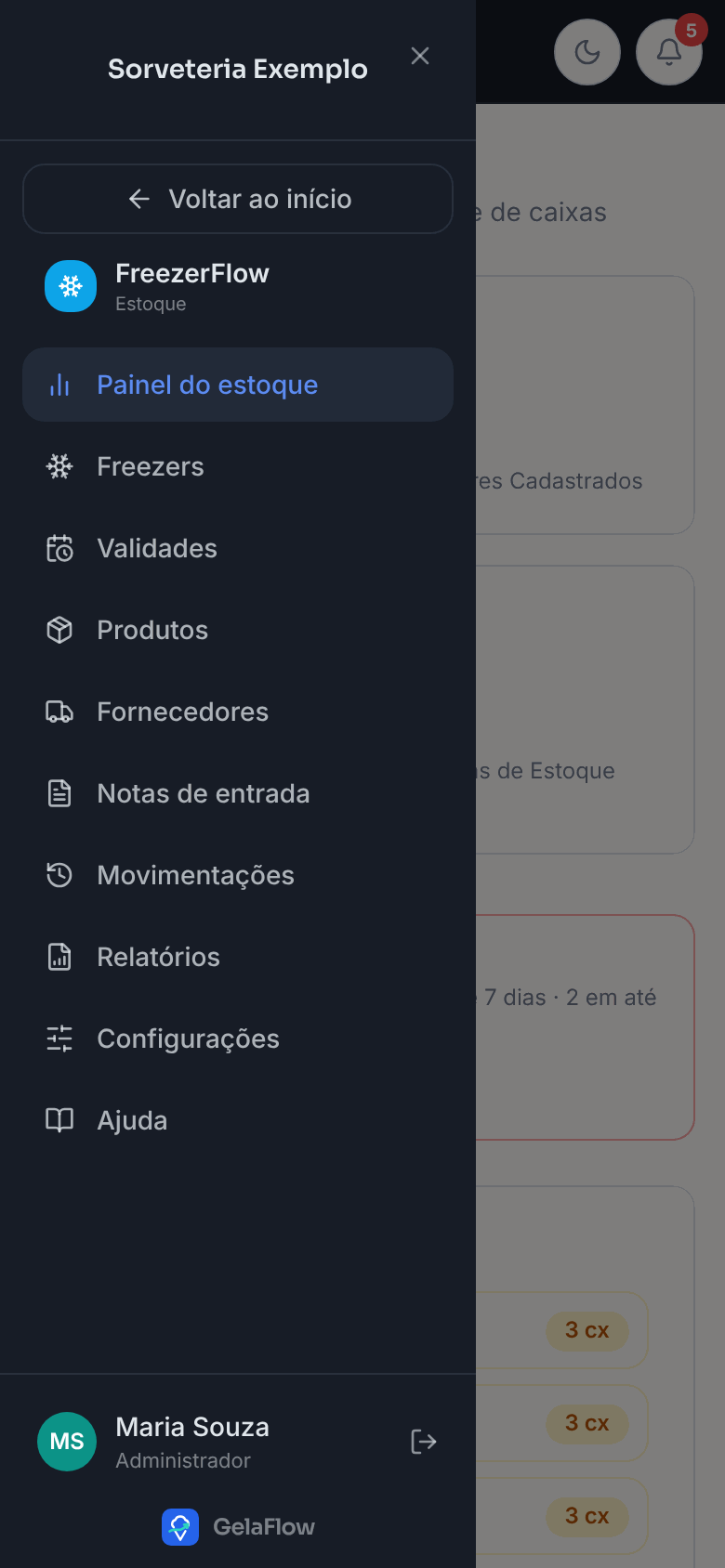 Menu no celular