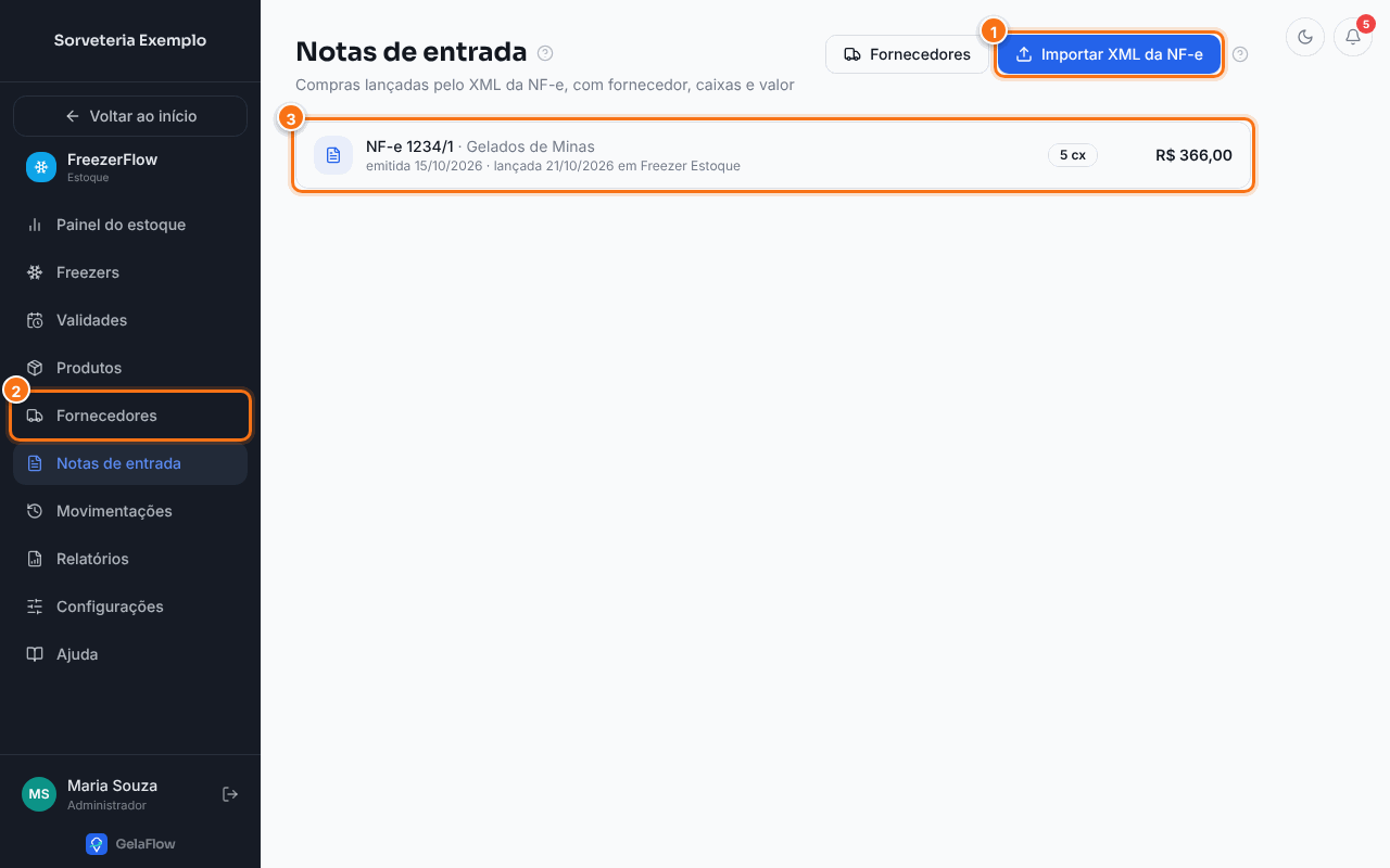 Tela Notas de entrada