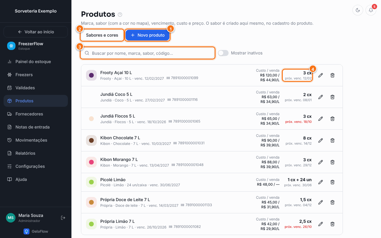 Lista de produtos